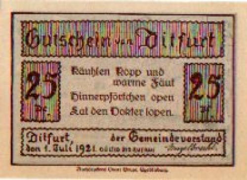 06484 Ditfurt city emergency money worth 25 pfennigs 1921