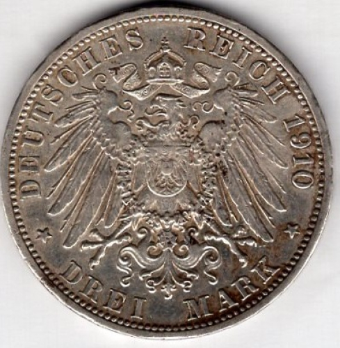 3 Mark Baden 1910 Frederick II Silver Coin