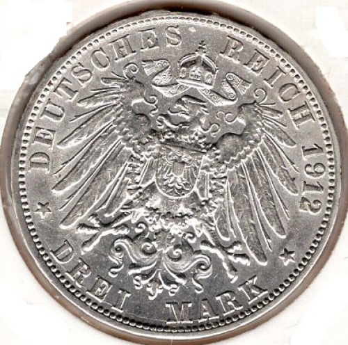 3 Mark Baden 1912 Frederick II Silver Coin