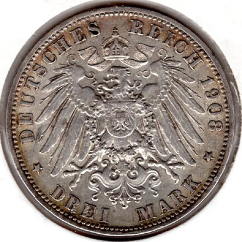 3 Mark Bavaria 1908 Otto Silver Coin