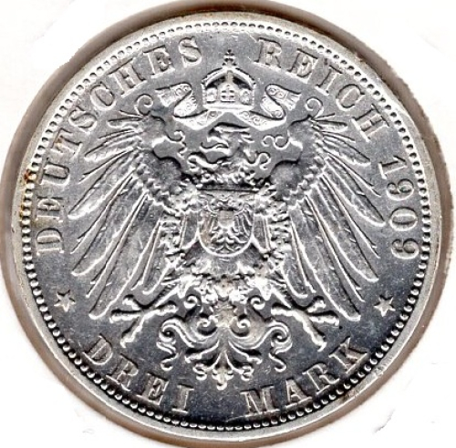 3 Mark Bavaria 1909 Otto Silver Coin