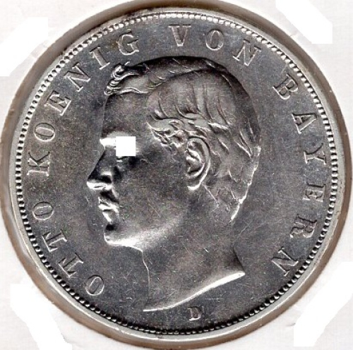 3 Mark Bavaria 1909 Otto Silver Coin
