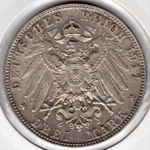 3 Mark Bavaria 1911 Luitpold For his 90th birthday and 25th anniversary of his regency