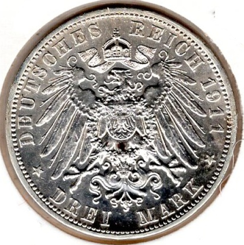 3 Mark Bavaria 1911 Otto Silver Coin