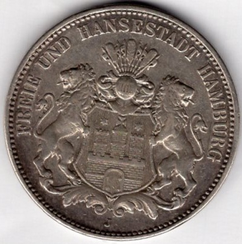 3 Mark Hamburg 1908 Silver Coin