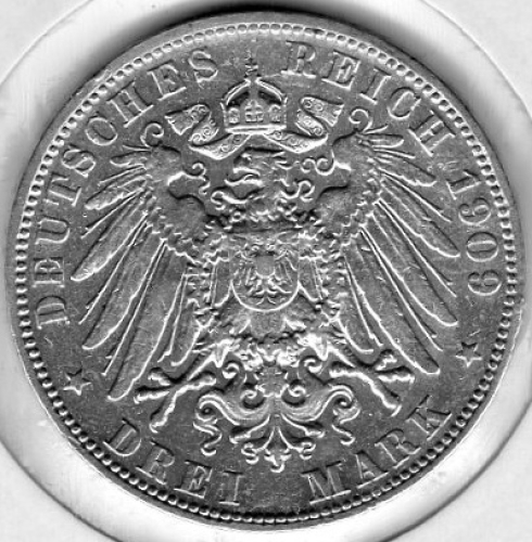 3 Mark Hamburg 1909 Silver Coin