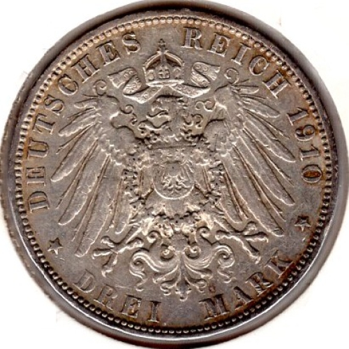 3 Mark Hamburg 1910 Silver Coin