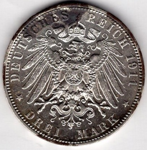 3 Mark Hamburg 1911 Silver Coin