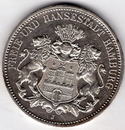 3 Mark Hamburg 1911 Silver Coin