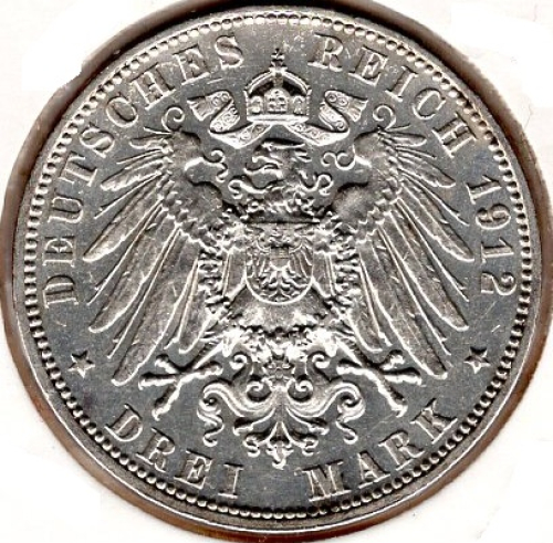 3 Mark Hamburg 1912 Silver Coin
