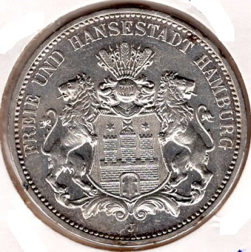 3 Mark Hamburg 1912 Silver Coin