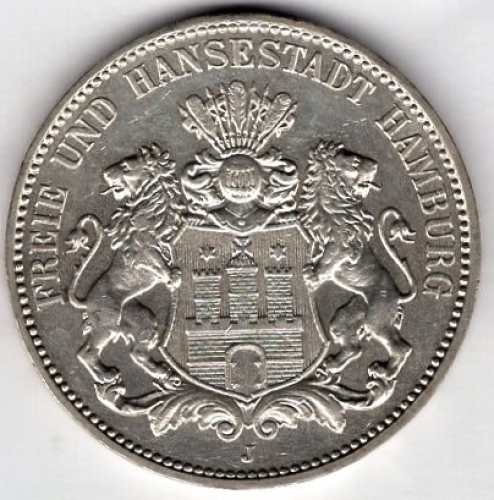 3 Mark Hamburg 1914 Silver Coin