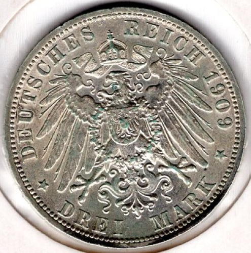 3 Mark Prussia 1909 Wilhelm II Silver Coin