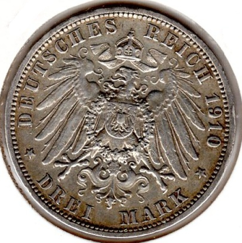 3 Mark Prussia 1910 Wilhelm II Silver Coin