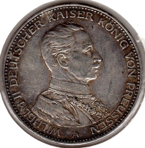 3 Mark Preussen 1914 Kaiser Wilhelm II in Uniform zum 25. Regierungsjubiläum