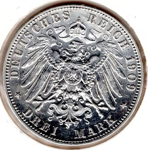 3 Mark Sachsen 1909 Friedrich August stgl