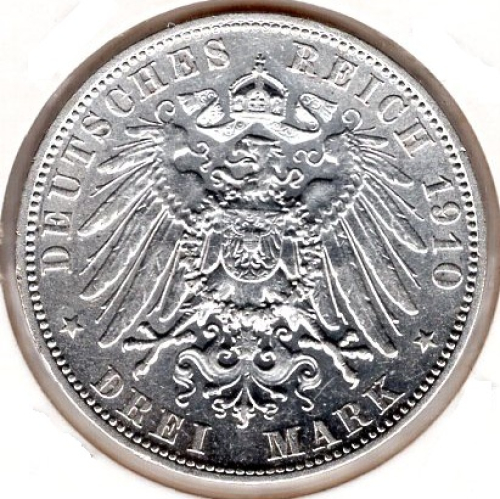 3 Mark Saxony 1910 Friedrich August silver coin
