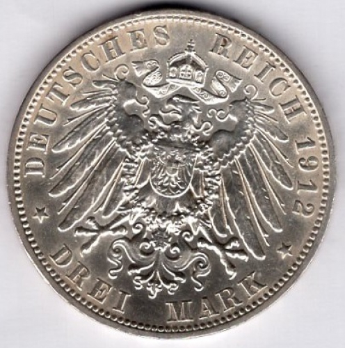 3 Mark Saxony 1912 Friedrich August silver coin