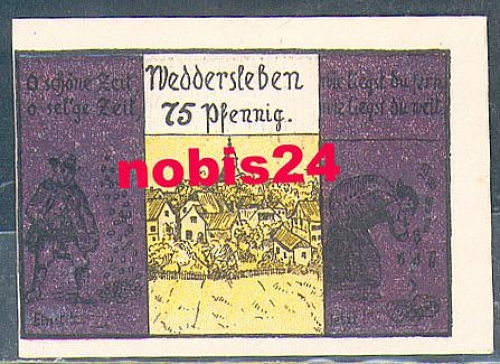 06502 Weddersleben Städtenotgeld Wert 75 Pfennig 1921