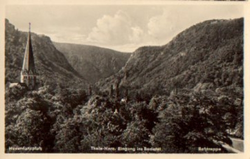 06502 Thale, Hexentanzplatz, Eingang Bodetal, Roßtrappe, o 4.7.1957