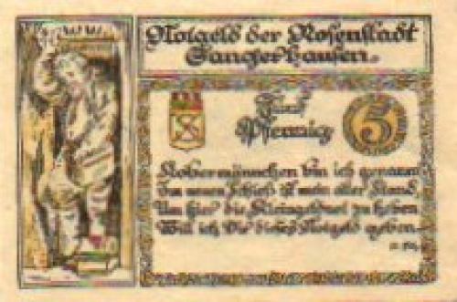 06526 Sangerhausen, Städtenotgeld, Wert 5 Pfennige 1921