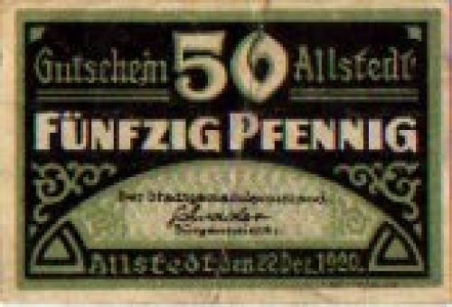 06542 Allstedt city emergency money 50 pfennigs town hall 1920