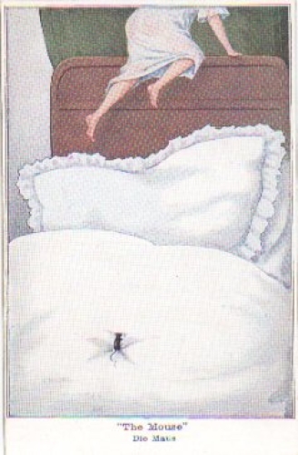 Mouse on the bed humor card * ca. 1930