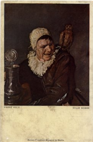 Hille Bobbe has an owl sitting on her shoulder, artist card, * approx. 1910