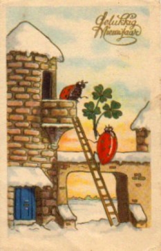 Insekten, Junikäufer mit Kleeblatt Neujahr o ca. 1930