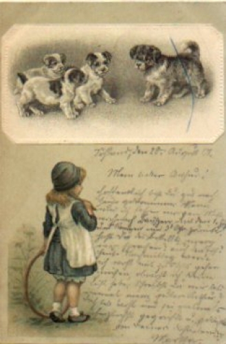 Dog with puppy girl with hoop o 20.8.1901