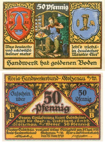 Stolzenau emergency money Schuster 50 Pfg around 1921