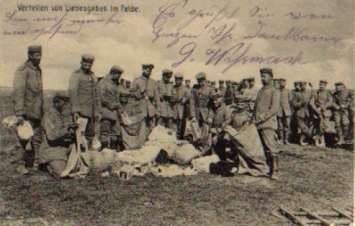 Militaer Postausgabe 1. WK. Verteilen von Liebesgaben o 25.1.1915