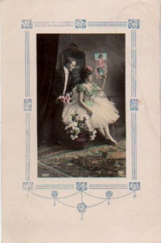 Art Nouveau, Couple, Balerina artist card o 07/01/1911