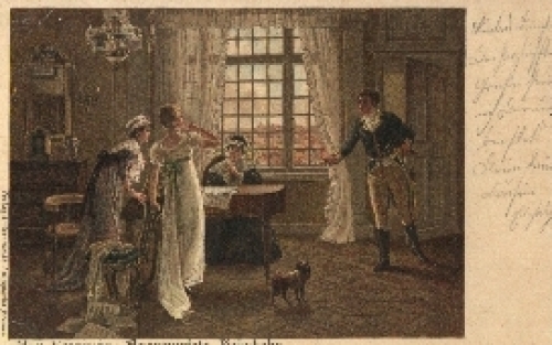 Max Volkhart Künstlerkarte Unerwartete Heimkehr Hund o ca. 1900