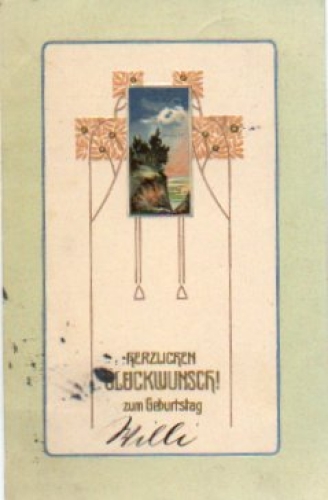 Art Nouveau birthday card embossing card o 3.5.1908
