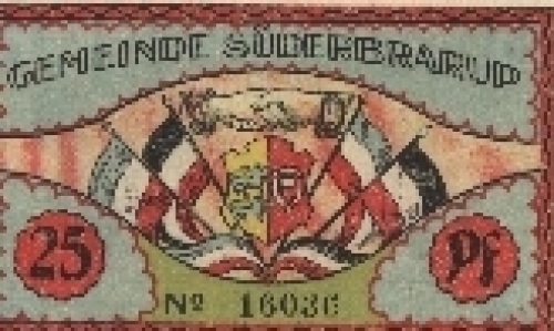 24392 Suderbrarup Schleswig Holstein emergency money voucher for 25 Pf. No. 16036 around 1920