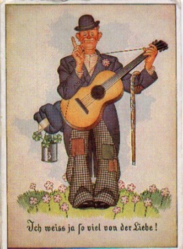 Guitar player, humor card used 04/04/1942
