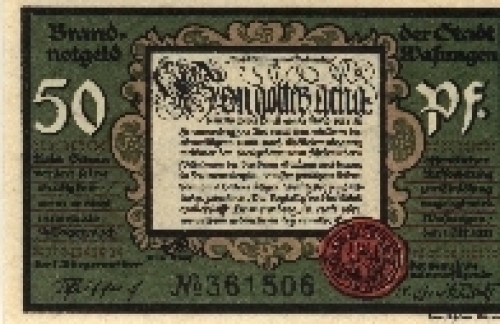 98634 Wasungen emergency money 50 Pf. No. 361506 1921