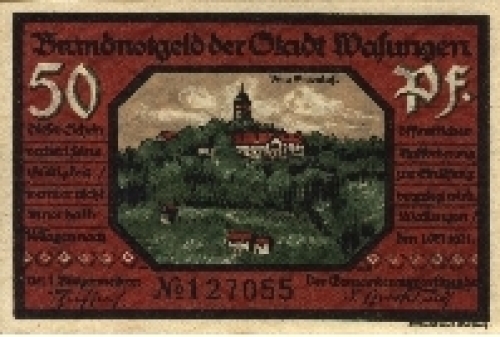 98634 Wasungen  emergency money Voucher for 50 Pf. No. 127055 (1921)