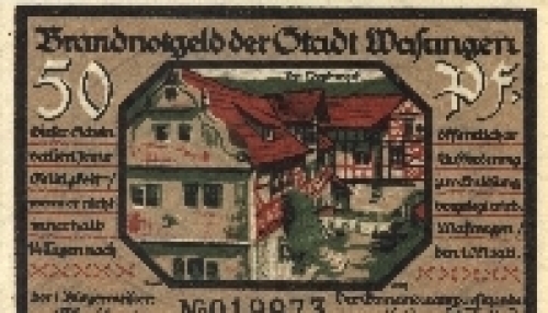 98634 Wasungen Notgeld Gutschein über 50 Pf. Nr. 019973 1921
