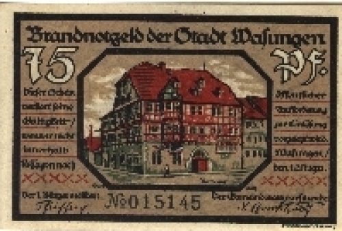 98634 Wasungen emergency money 75 Pf., No. 015145 1921