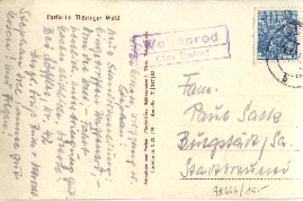 98666 Waffenrod Land Post stamp on AK Waffenrod via Eisfeld O approx. 1960