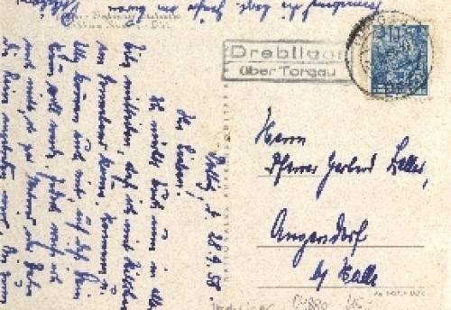 04860 Torgau Landpoststempel auf AK o 28.9.1958