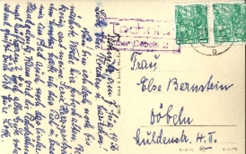 04720 Technitz via Doebeln Post office stamp on postcard o 1956