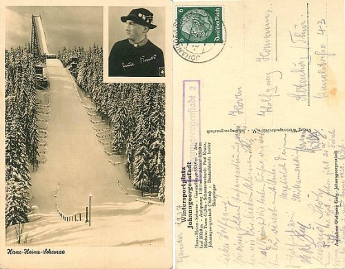 08349 Johanngeorgenstadt "Hans-Heinz" ski jump country postmark o 1.1.1938 ​​​​​​​ ​​​​​​​Hill record Paul Kraus
