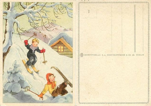 Kinder beim Skifahren  *ca. 1930