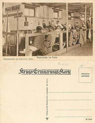Hairdresser shaving in the field WWI military * approx. 1915