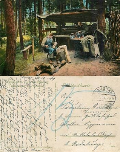 Schuhmacher Bügeleisen Nähmaschine im Feld 1.WK Militär  o 20.5.1918