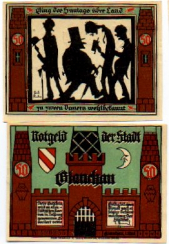 08371 Glauchau Städtenotgeld Wert 50 Pfennige Eule 1921