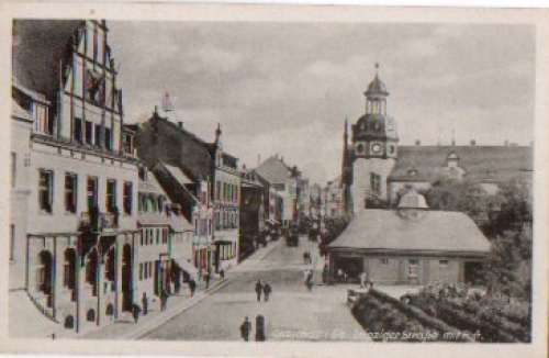 08371 Glauchau Leipziger Strasse mit Post  *ca. 1930